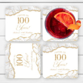 Elegante witte gouden agaat 100e verjaardagsfeest kartonnen onderzetters
