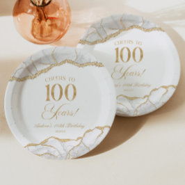 Elegante witte gouden agaat 100e verjaardagsfeest papieren bordje