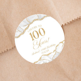 Elegante witte gouden agaat 100e verjaardagsfeest ronde sticker