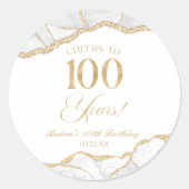 Elegante witte gouden agaat 100e verjaardagsfeest ronde sticker (Voorkant)