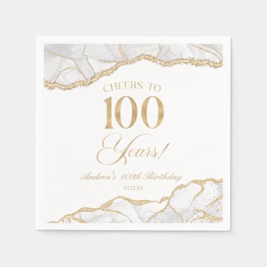 Elegante witte gouden agaat 100e verjaardagsfeest servet (Voorkant)