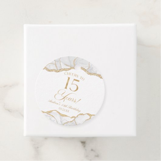 Elegante witte gouden agaat 15e verjaardagsfeest bedankjes labels (In situ)