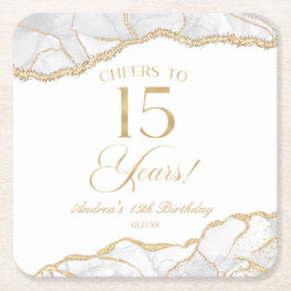 Elegante witte gouden agaat 15e verjaardagsfeest kartonnen onderzetters