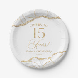 Elegante witte gouden agaat 15e verjaardagsfeest papieren bordje