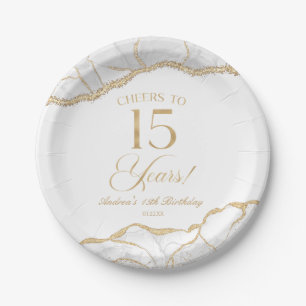 Elegante witte gouden agaat 15e verjaardagsfeest papieren bordje