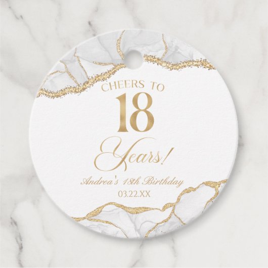 Elegante witte gouden agaat 18e verjaardagsfeest bedankjes labels (Voorkant)