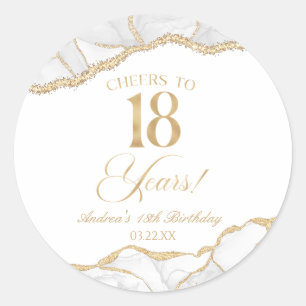 Elegante witte gouden agaat 18e verjaardagsfeest ronde sticker