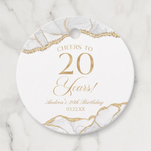 Elegante witte gouden agaat 20e verjaardagsfeest bedankjes labels (Voorkant)