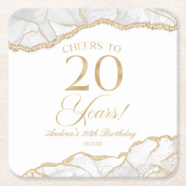 Elegante witte gouden agaat 20e verjaardagsfeest kartonnen onderzetters