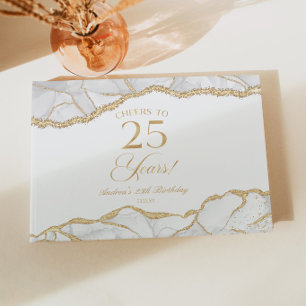 Elegante witte gouden agaat 25e verjaardagsfeest gastenboek