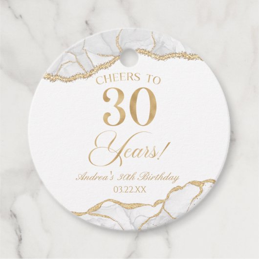 Elegante witte gouden agaat 30e verjaardagsfeest bedankjes labels (Voorkant)