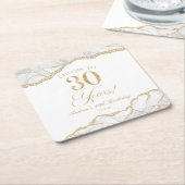 Elegante witte gouden agaat 30e verjaardagsfeest kartonnen onderzetters (Schuin)