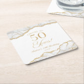 Elegante witte gouden agaat 50e verjaardagsfeest kartonnen onderzetters (Schuin)