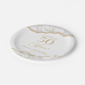 Elegante witte gouden agaat 50e verjaardagsfeest papieren bordje (Gekanteld)