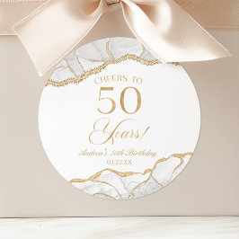 Elegante witte gouden agaat 50e verjaardagsfeest ronde sticker