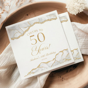 Elegante witte gouden agaat 50e verjaardagsfeest servet