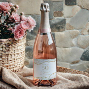 Elegante witte gouden agaat 50ste verjaardagsfeest sparkling wijnetiket