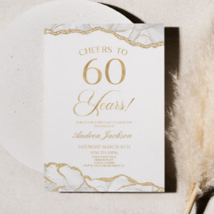 Elegante witte gouden agaat 60e verjaardagsfeest kaart