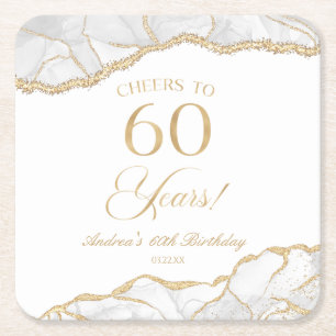 Elegante witte gouden agaat 60e verjaardagsfeest kartonnen onderzetters