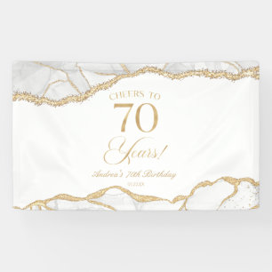 Elegante witte gouden agaat 70ste verjaardagsfeest spandoek
