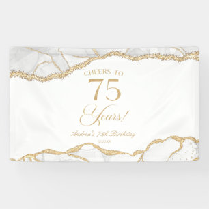 Elegante witte gouden agaat 75e verjaardagsfeestje spandoek