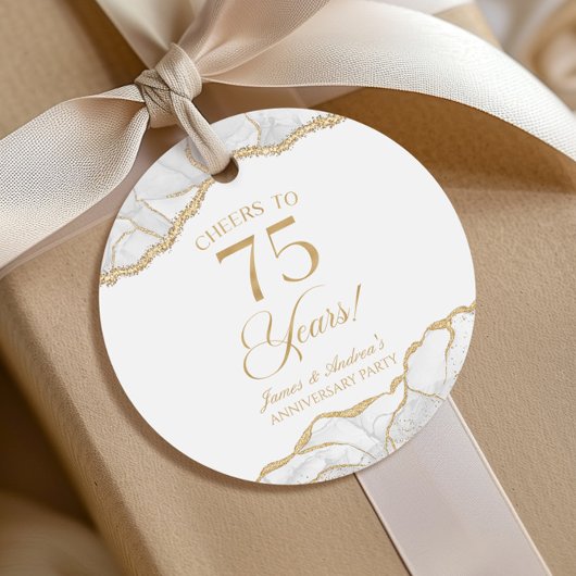 Elegante witte gouden agaat 75ste verjaardagsfeest bedankjes labels