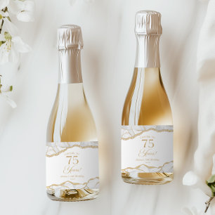 Elegante witte gouden agaat 75ste verjaardagsfeest sparkling wijnetiket
