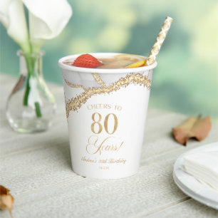 Elegante witte gouden agaat 80ste verjaardagsfeest papieren bekers