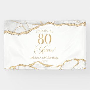 Elegante witte gouden agaat 80ste verjaardagsfeest spandoek