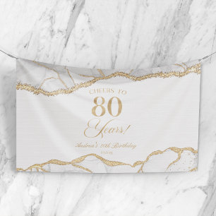 Elegante witte gouden agaat 80ste verjaardagsfeest spandoek