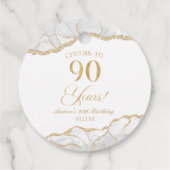 Elegante witte gouden agaat 90e verjaardagsfeest bedankjes labels (Achterkant)