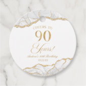 Elegante witte gouden agaat 90e verjaardagsfeest bedankjes labels (Voorkant)