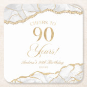 Elegante witte gouden agaat 90e verjaardagsfeest kartonnen onderzetters (Voorkant)