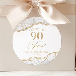 Elegante witte gouden agaat 90e verjaardagsfeest ronde sticker