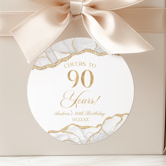 Elegante witte gouden agaat 90e verjaardagsfeest ronde sticker