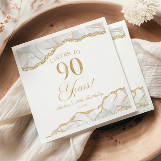 Elegante witte gouden agaat 90e verjaardagsfeest servet