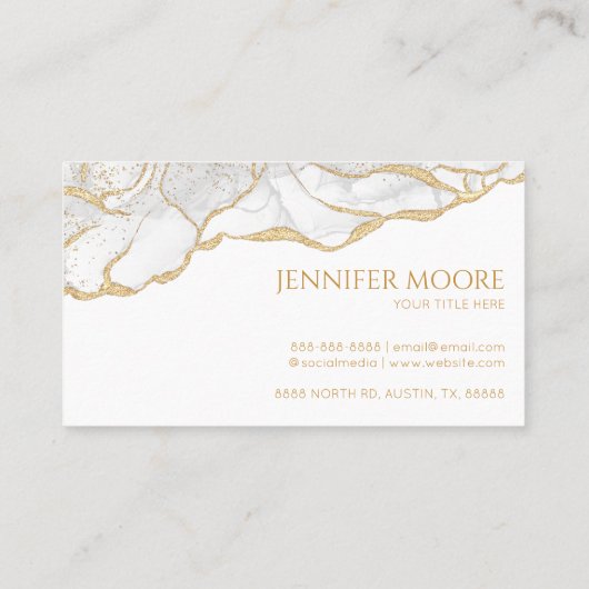 Elegante Witte Gouden Agaat Grens Custom Visitekaartje (Achterkant)