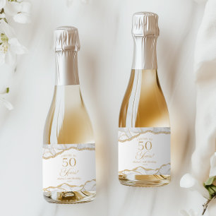 Elegante Witte Gouden Agate 50e Verjaardagsfeest M Sparkling Wijnetiket