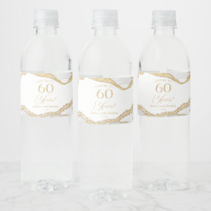 Elegante Witte Gouden Agate 60e Verjaardagsfeest Waterfles Etiket