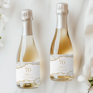 Elegante Witte Gouden Agate 70e Verjaardagsfeest M Sparkling Wijnetiket