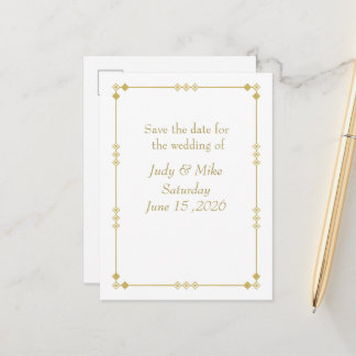 Elegante witte & gouden Art Deco Save the date kaa Aankondigingskaart