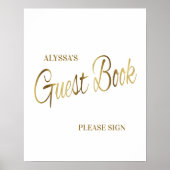 Elegante witte gouden babyshower-gastenboek poster (Voorkant)