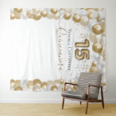 Elegante witte gouden ballonboog Quinceañera Wandkleed (In Situ (horizontaal))