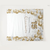 Elegante witte gouden ballonboog Quinceañera Wandkleed (Voorkant (horizontaal))