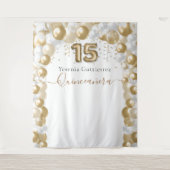Elegante witte gouden ballonboog Quinceañera Wandkleed (Voorkant)