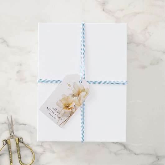 Elegante witte gouden bloem bruiloft cadeaulabel (Met Touw)
