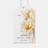 Elegante witte gouden bloem bruiloft cadeaulabel (Voorkant)