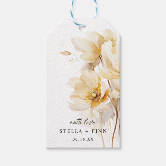 Elegante witte gouden bloem bruiloft cadeaulabel (Voorkant)