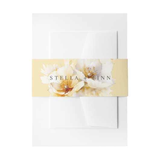 Elegante witte gouden bloem bruiloft geel uitnodigingen wikkel (Voorkant Voorbeeld)