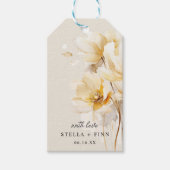 Elegante witte gouden bloem bruiloft stoffig zand cadeaulabel (Voorkant)